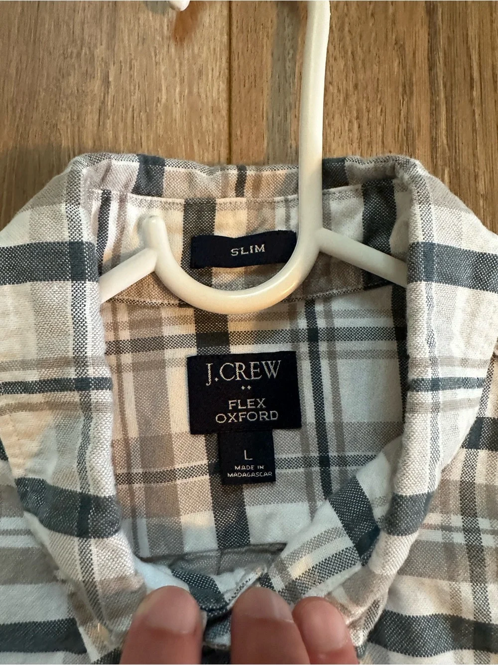 J. Crew Men's Long-Sleeve Plaid Button-Down Shirt in White and Gray
